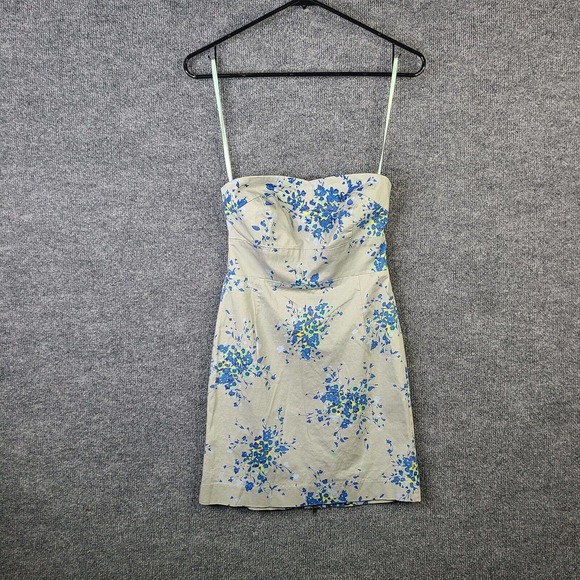 Free People Strapless Mini Dress Size 4 Botanical Print Gray Blue